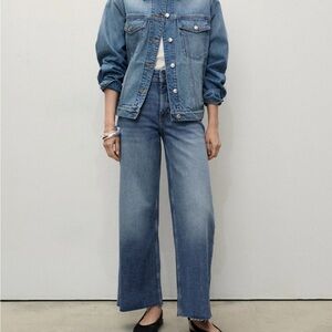 Mango High-Rise Frayed-Hem Wide-Leg Ankle Jeans "Catherine" Culotte Size 4